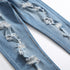 New Basic Men's Ripped Jeans Elasticity Mid Waist Straight Pants